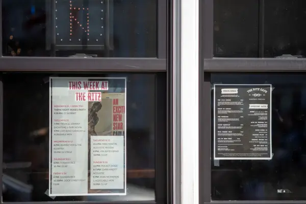 This week at the Ritz: the live-music lineup, taped up where Circuit Avenue can read it.