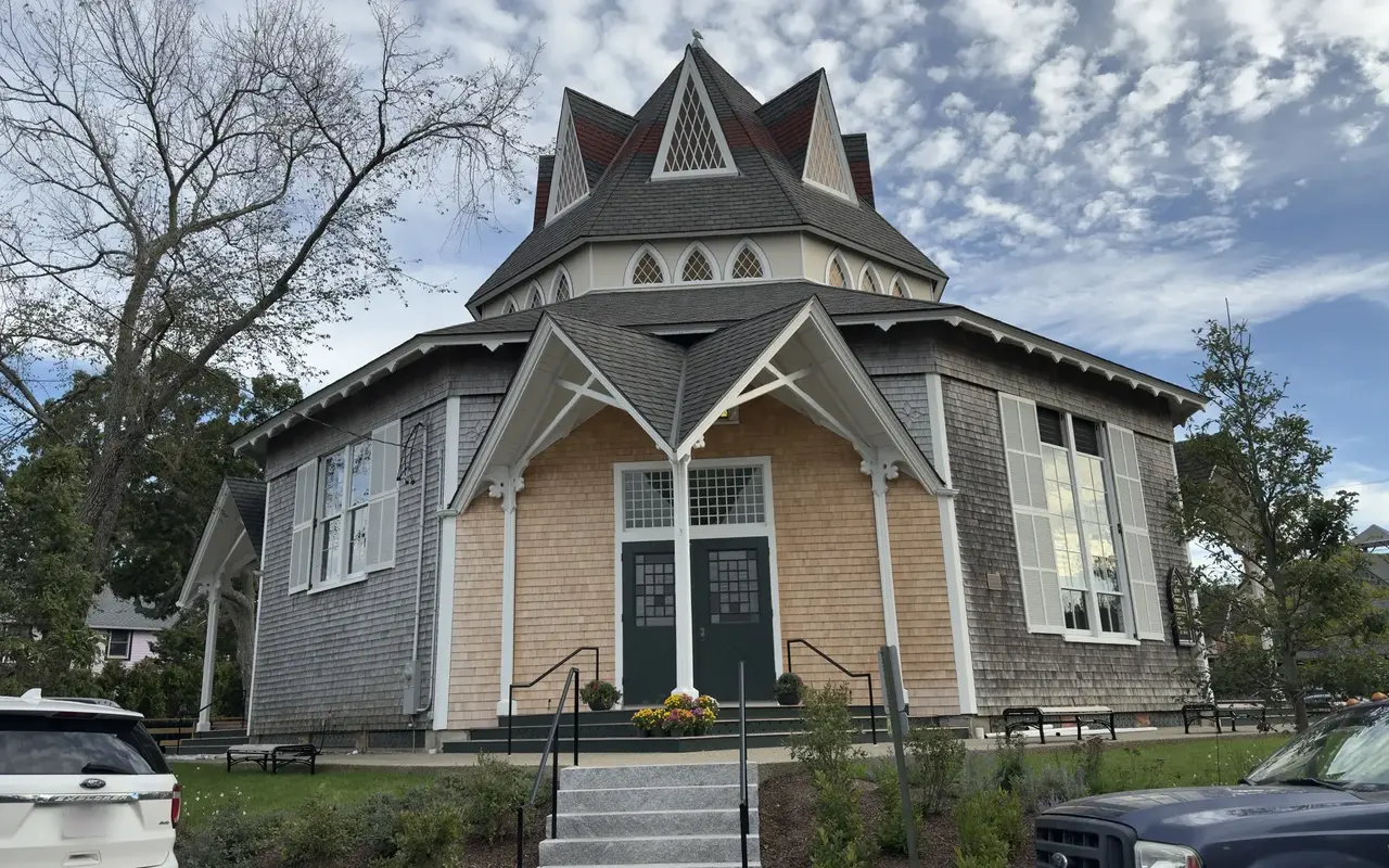 Union Chapel in Oak Bluffs, an octagonal 1870 chapel with a tiered roof