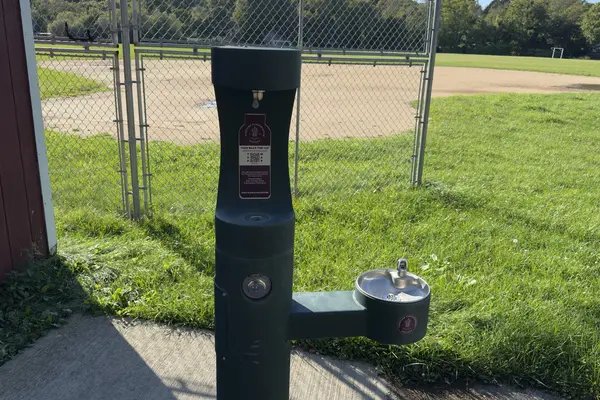 The Vineyard Conservation Society Take Back the Tap sticker on the Veterans Park refill station