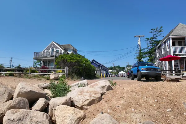 Shingled houses near the harbor