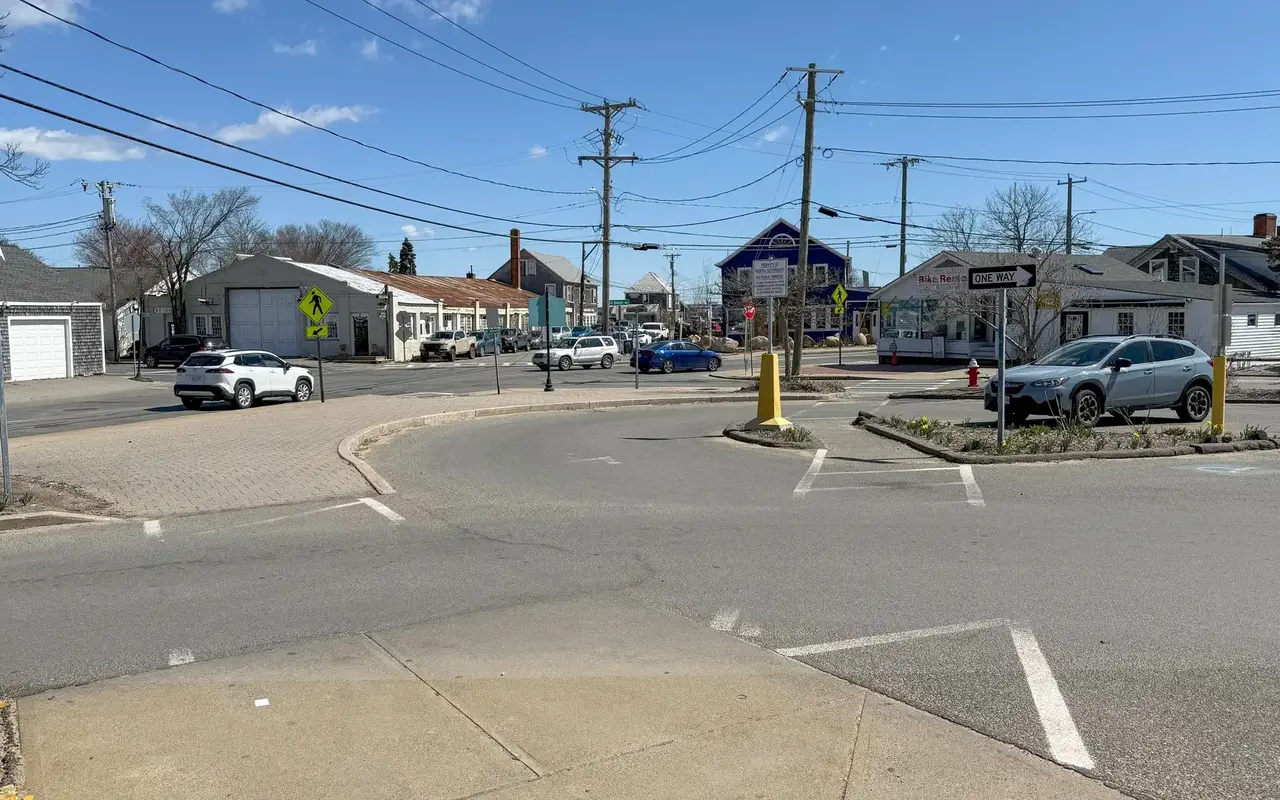 The Five Corners intersection in Vineyard Haven in spring