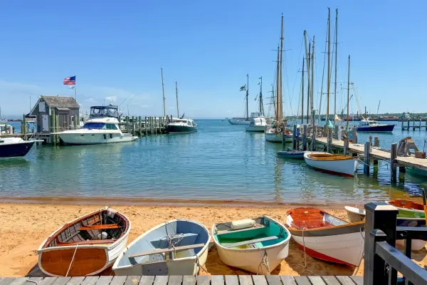 Boats in Vineyard Haven Harbor on a summer day