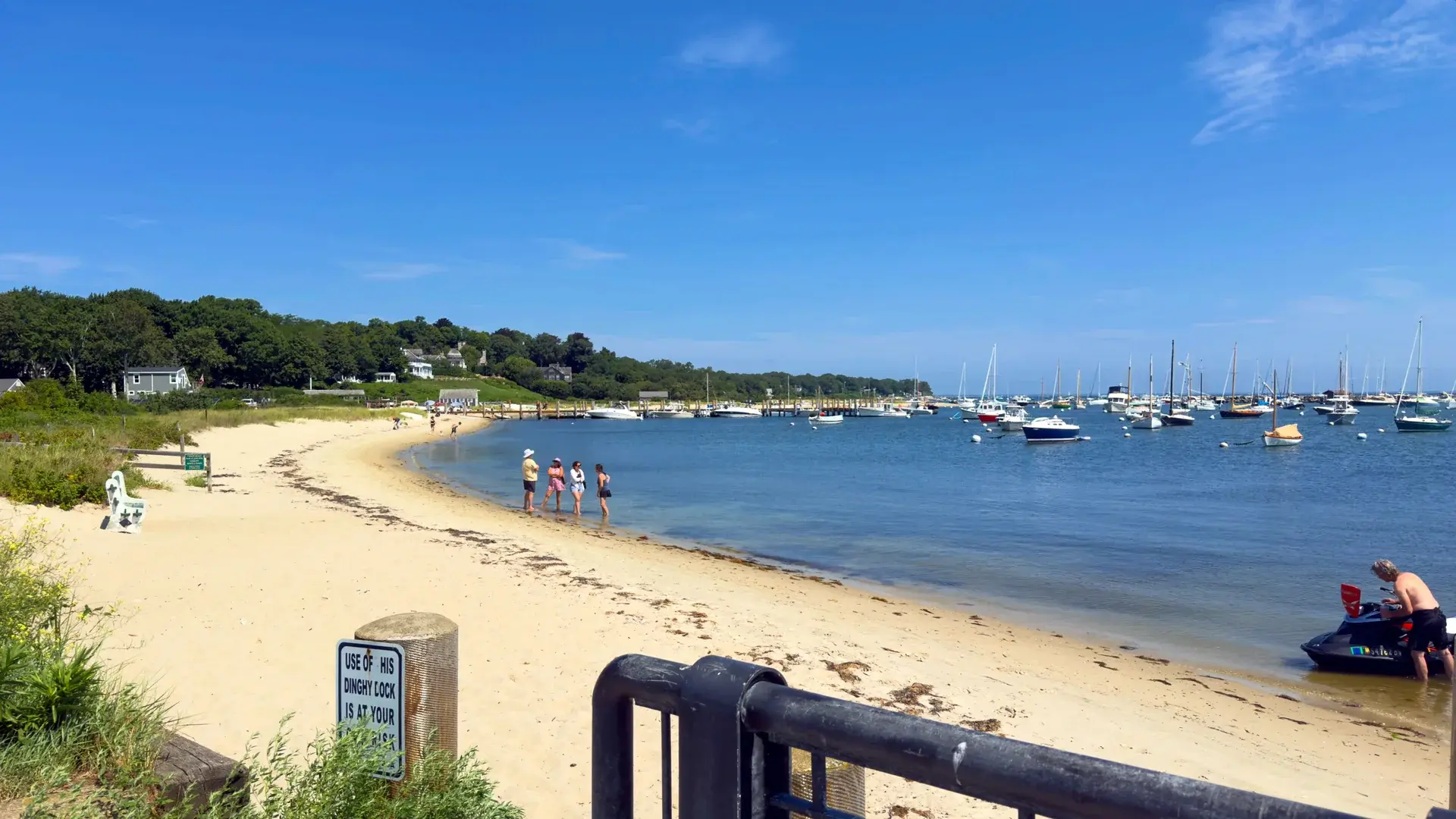 Harbor beach in Vineyard Haven with the mooring field beyond