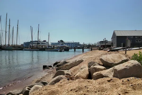 Tall ships off the beach by the Black Dog Tavern
