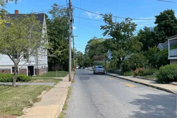 Residential street in Vineyard Haven on a summer day