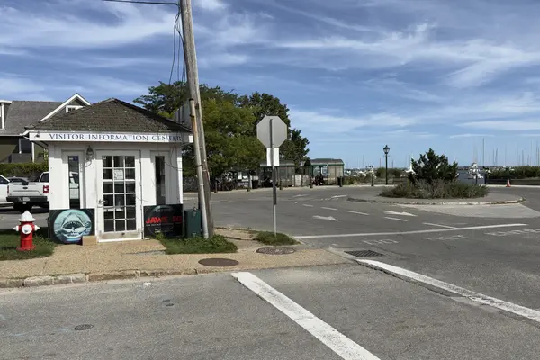 The Visitor Information Center kiosk by the ferry, closed for the season