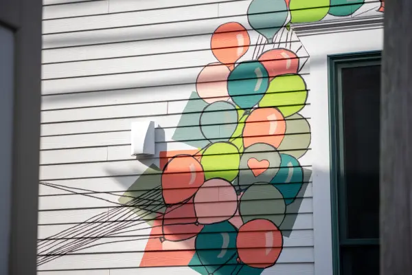 The balloon mural in downtown Oak Bluffs