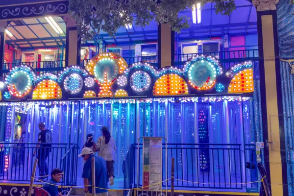 Carnival lights in full color once the sun goes down