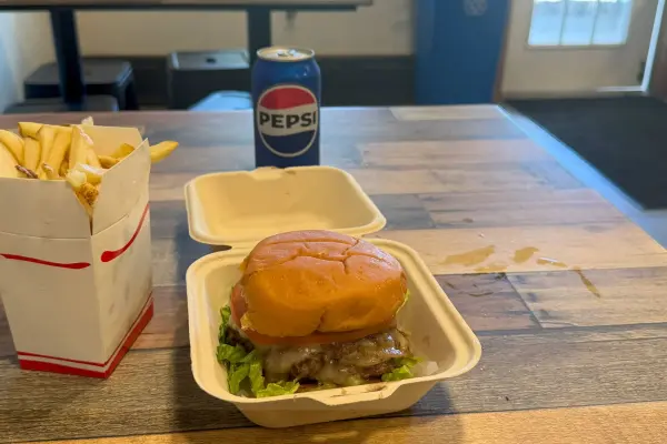 Smash burger and fries at Wicked Burger in downtown Edgartown.