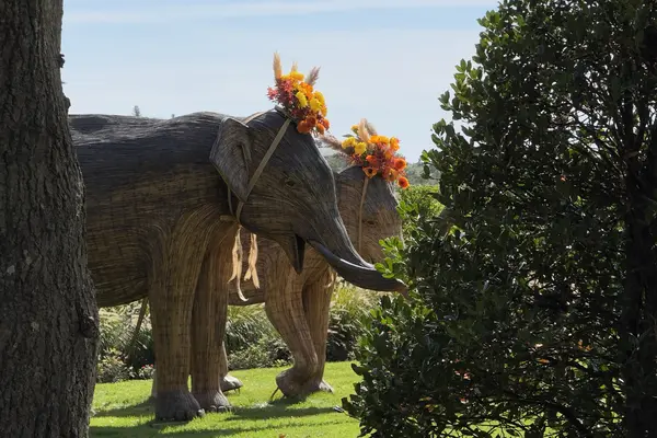 Woven elephants on the Harbor View lawn