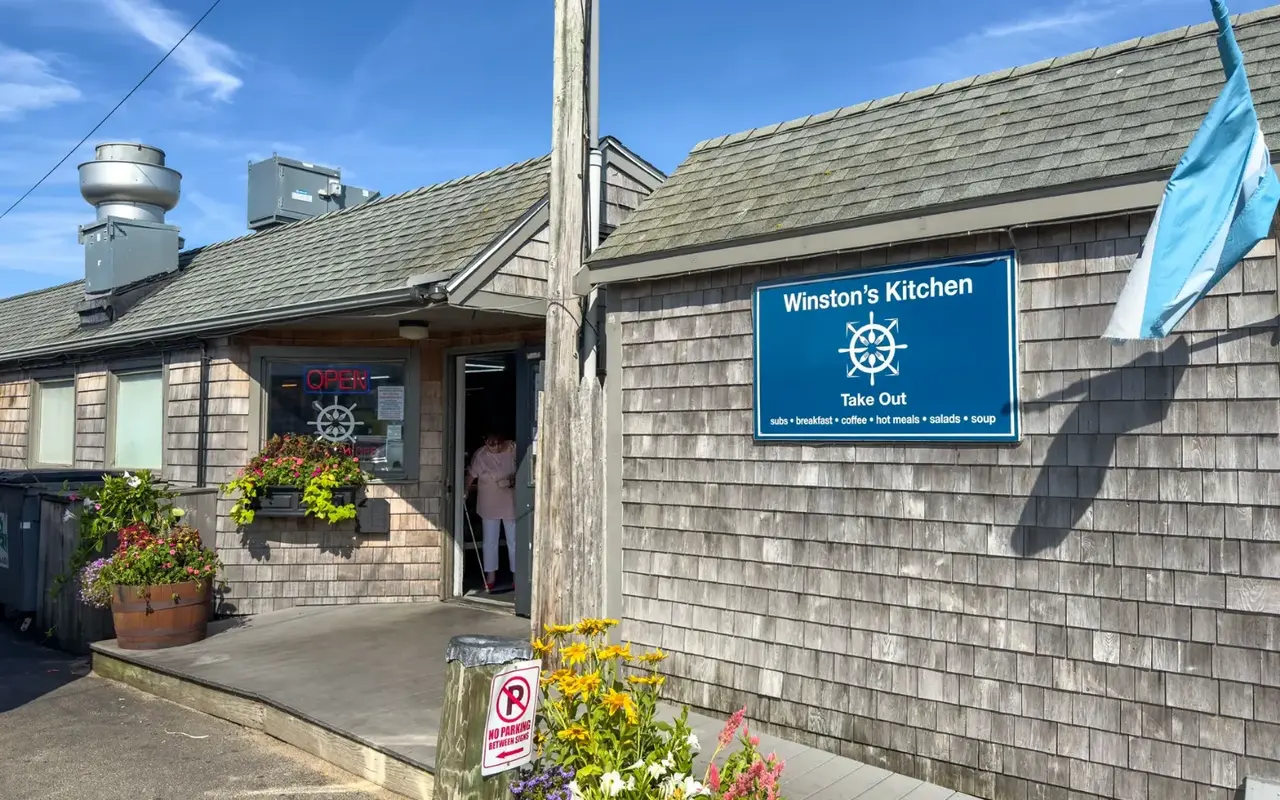 Winstons Kitchen take-out sign on East Chop Drive in Oak Bluffs