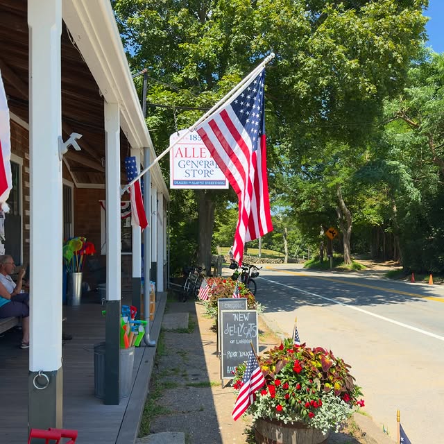 Alley’s General Store in West Tisbury, going since 1858. Old horoscope scale out front, 7a Foods acr...