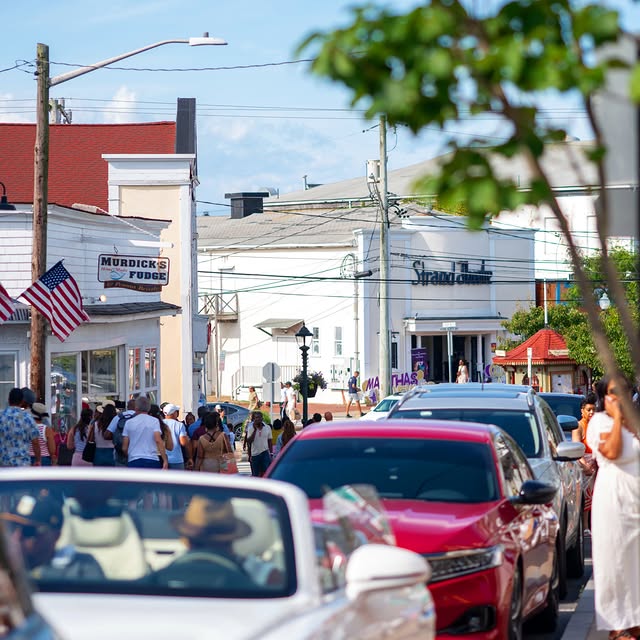 Busy Circuit Ave and Oak Bluffs, August at its peak, perfect sunny summer day on the Vineyard.For m...