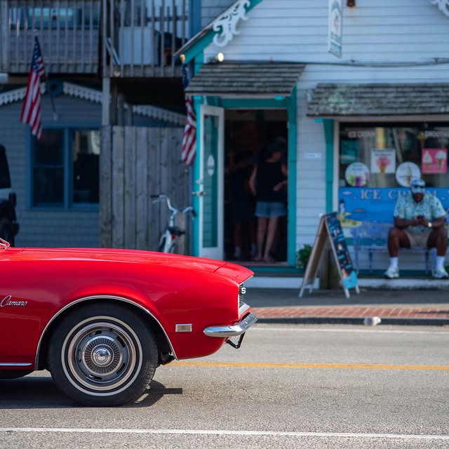 Classic red Camaro in Oak Bluffs — a slow summer afternoon on Martha’s Vineyard.Visit: https://mvva...