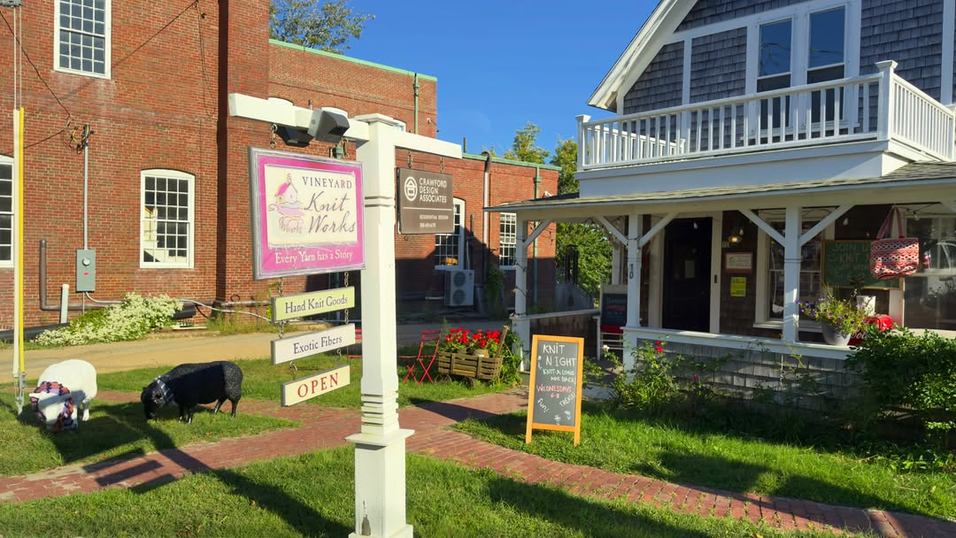 Vineyard Knitworks on State Road in Vineyard Haven — a local yarn shop since 2008, with fibers from...