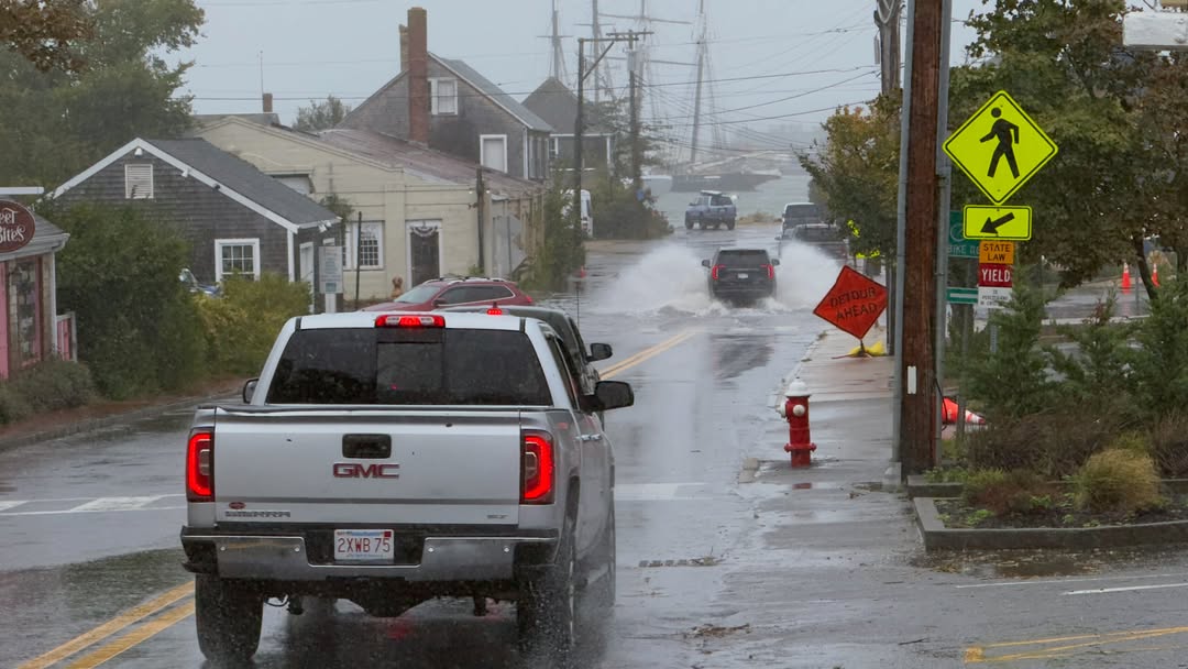 Nor’easter flooding at Five Corners in Vineyard Haven on Saturday, the intersection and Beach Road...