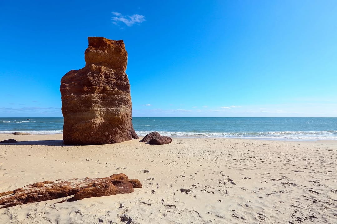 The clay stack on the sand at Lucy Vincent Beach in Chilmark, with the Atlantic behind it. In summer...