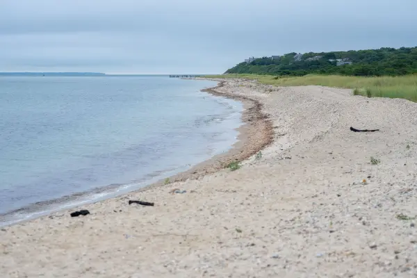 Quiet stretch of West Chop beach on an overcast day