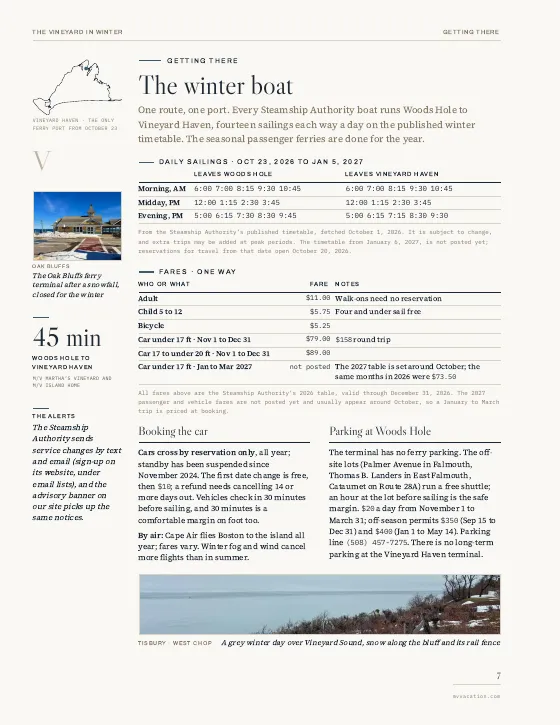 Inside The Vineyard in Winter: The winter boat timetable page
